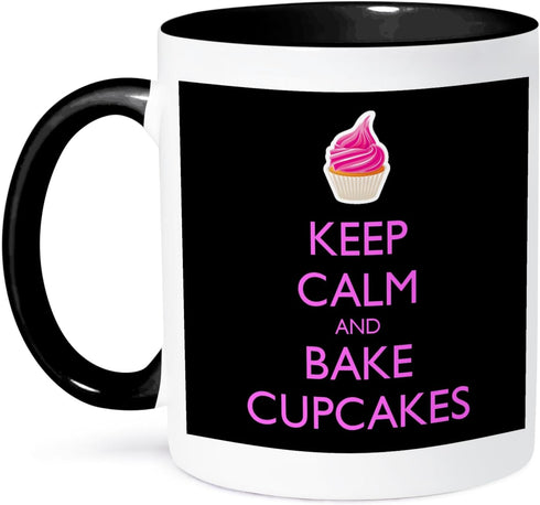 3dRose Keep Calm and Bake Cupcakes Mug, 11 oz, Black...