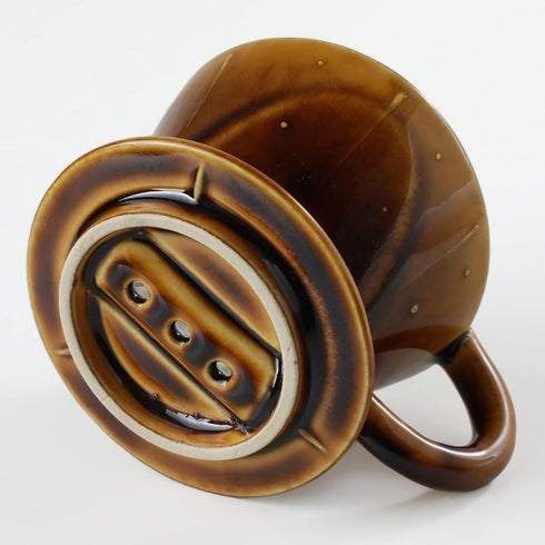 Asayu Japan Ceramic Coffee Pour Over Maker Set in Caramel, Slow Brewing Paper Filter Holder and Dripper with 3 Holes for Coffee and Tea - Coffee D...