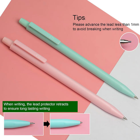 Cute Mechanical Pencils Set 0.7 mm Triangular 6 Pencils 4 Tubes Leads 1 Eraser Pastel Candy Colors Aesthetic lead pencils for School Writing Draft...