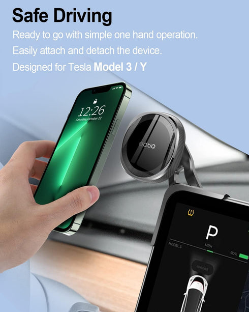 OQTIQ Tesla Phone Mount for MagSafe Model 3 / Y Accessories Magnetic Car Phone Holder Flip Cover Design Tesla Phone Holder for iPhone 15 14 13 12 ...