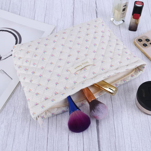 3PC Cotton Makeup Bag Floral Makeup Bag Aesthetic Makeup Bag Cosmetic Bags for Women Makeup Organizer Bag Storage Bag Set...