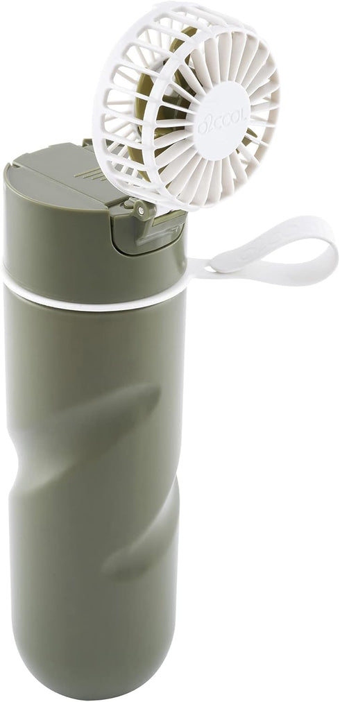 O2COOL Breezy Sip Water Bottle With Removeable Handheld Battery Powered Fan (Olive)...