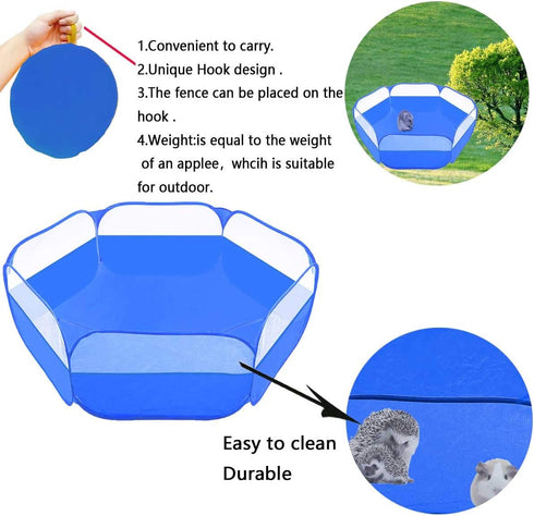 Small Animals Tent,Reptiles Cage,Breathable Transparent Pet Playpen Pop Open Outdoor/Indoor Exercise Fence,Portable Yard Fence (Upgrade Blue)...