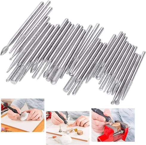 30 Pcs 2.35mm Shank Diamond Titanium-Coated Burrs Set, Rotary File Burs Accessories Kit for Grinding Polishing Carving Stone Jewelry Ceramics...