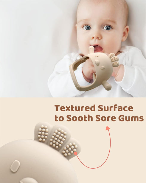 2 Packs Baby Teething Toy for 0-6 6-12 months, Food Grade Silicone Teething Mitten, Anti Dropping Wrist Hand Teethers Baby Chew Toys for Sucking N...