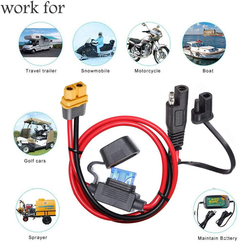 10AWG SAE to XT60 Connector Extension Cable,with 15A Protection Fuse for Safety,SAE Plug XT60 Female Adapter Charger Solar Panel Cable for Solar G...