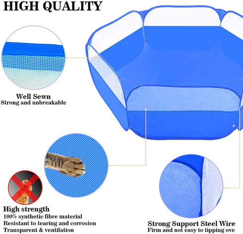 Small Animals Tent,Reptiles Cage,Breathable Transparent Pet Playpen Pop Open Outdoor/Indoor Exercise Fence,Portable Yard Fence (Upgrade Blue)...