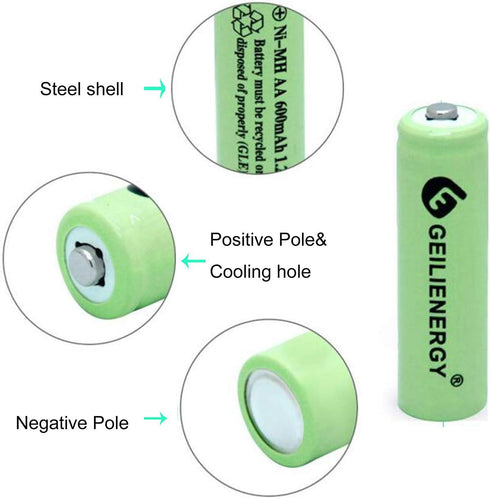 AA 600mAh 1.2V NiMH Rechargeable Batteries for Solar Light,Solar Lamp,Garden Lights Green(4 PCS)...