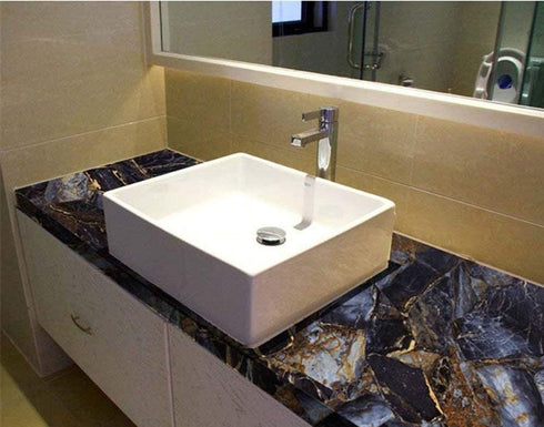 Blue Stone Adhesive Marble Paper Granite Look Marble Effect Gloss Vinyl Peel and Stick Countertops Covering Sticker Sheet Roll 15.8inch by 79inch ...