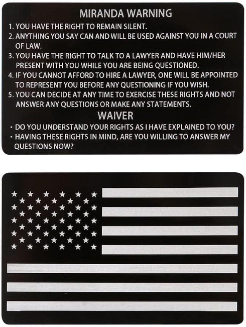 3Pcs Black Miranda Card with Torn American Flag on The Miranda Warning Card Miranda Rights Standard Field Sobriety Test Clues Cards Police Gift,Ca...