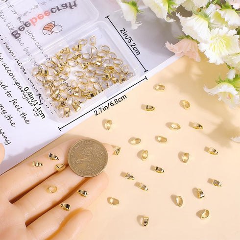 Beebeecraft 1 Box 100Pcs Real 24K Gold Plated Pinch Bail Connector Snap on Bails Dangle Pinch Clip Bail Clasp Pendant Pinch Bails Connector for Je...