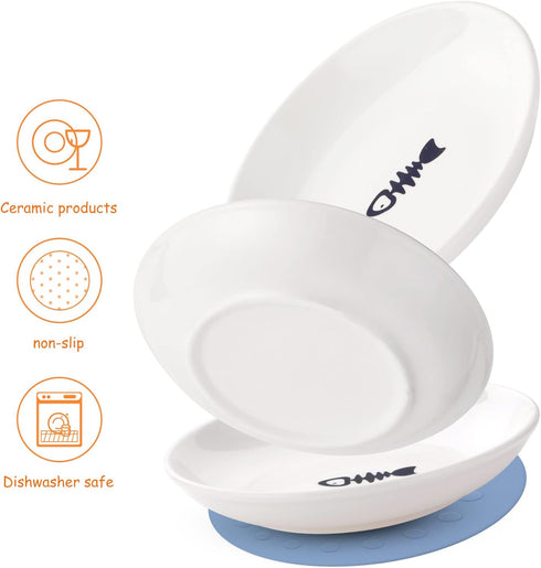 Dorakitten Ceramic Cat Food Plates for Wet Food, Wide Bowls to Stress Relief of Whisker Fatigue Cat Dishes, Shallow Bowls for Kittens and Small An...