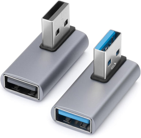 90 Degree USB3.0 Adapter (2 Pack), Left Angle and Right Angle 3.0 USB A Male to Female Converter Extender for PC, Laptop, USB A Charger, Power Ban...