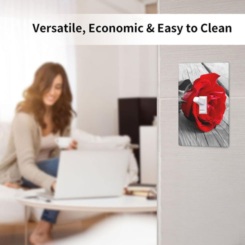 Red Rose Wall Plate 1 Gang Single Toggle Decorative Light Switch Cover Modern Abstract Switch Plate Cover for Bedroom Kitchen Decor Wooden Board G...