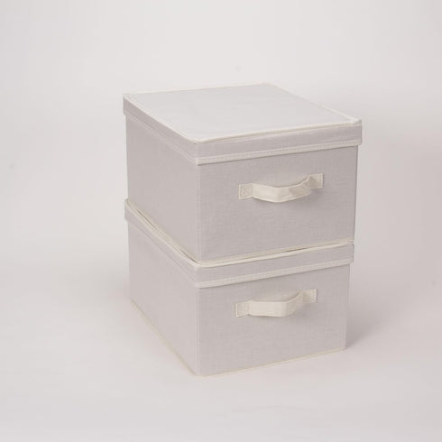 Household Essentials 113 Storage Box with Lid and Handle - Natural Beige Canvas - Large...