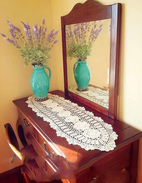Hetao 12x35 100% Cotton Handmade Crochet lace Table Runners Oblong Tablecloth Doilies Doily,Beige...