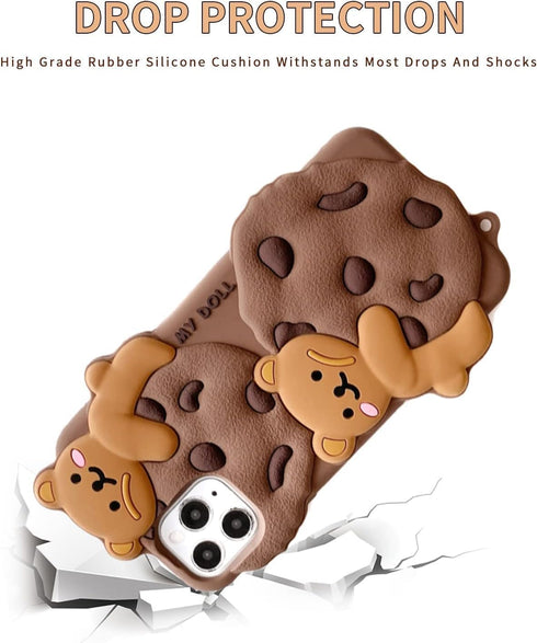 SGVAHY Case for iPhone 11 Pro Max with Strap Lanyard Keychain Cute Bear Cookie Kawaii Funny Soft Silicone Shockproof Protective Cover for Women Gi...