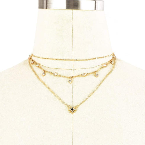 Doubnine Sun Star Dainty Gold Choker Multilayer Necklace Crysral Boho Charm Necklace for Women...