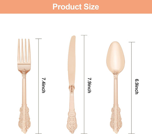 75PCS Rose Gold Plastic Silverware for 25 Guests, Heavy Duty Rose Gold Disposable Utensils Sets, Includes 25 Forks, 25 Spoons, 25 Knives, Elegant ...