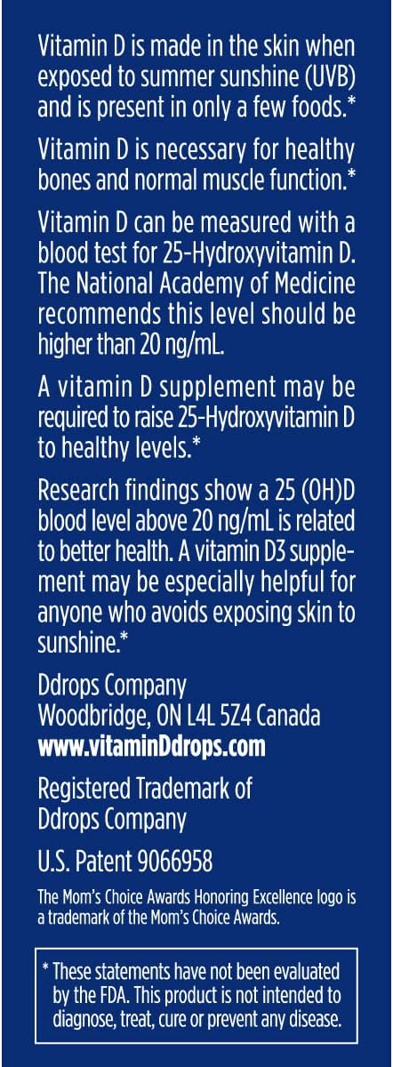 Ddrops Adults 2000IU 180 Drops - Liquid Vitamin D3 Supplement, Supporting Strong Bones & Immune System...