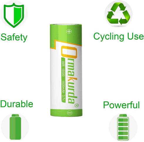 18500 Rechargeable Batteries with Flat Top, 18500 Rechargeable Li-ion Battery 3.7V 1600mAh for Solar Garden Light, Flashlight - 4 Pack...