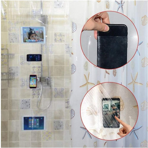 Fangkun iPad Mount Clear Shower Curtain Liner - 4 Touch-sensative Pockets - Bath/Shower Organizer - Bathroom Storage Bag 32 x 72 inches...