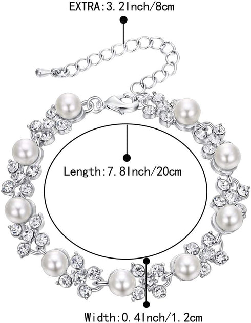 BriLove Wedding Bridal Simulated Pearl Necklace Bracelet Earrings Jewelry Set for Women Crystal Flower Collar Tennis Drop Clear Silver-Tone...