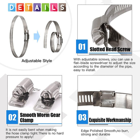Glarks 7Pcs 10 Feet Long Worm Gear Hose Clamp with Fasteners, 304 Stainless Steel Large Adjustable Pipe Clamps with 6Pcs Fasteners for Ductwork, P...