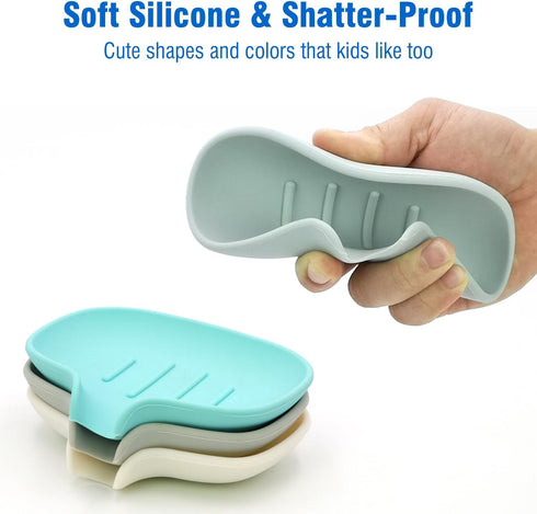 3 Pack Silicone Soap Dish with Drain, Bar Soap Holder for Shower/Bathroom, Self Draining Waterfall Soap Tray/Saver for Kitchen, Keep Soap Dry, Eas...