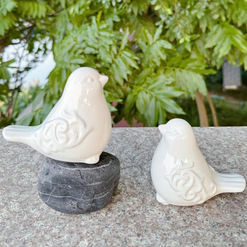 2PCS Ceramic Bird Figurines Decorative Bird Ornaments Statue for Home Garden Decor (White)...