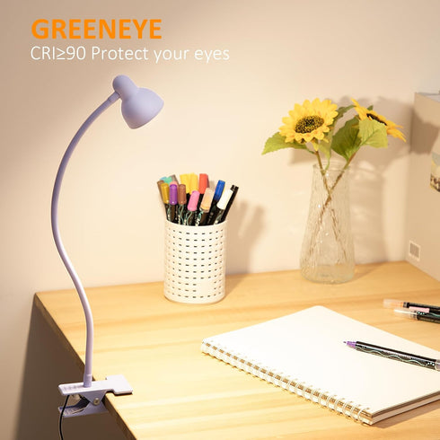 Clip on Lamp USB Reading Light, 3 Color Modes, 10 Brightness Dimmable, Flexible Gooseneck Desk Lamp with Clamp, Eye Care Clip on Light for Bed Hea...