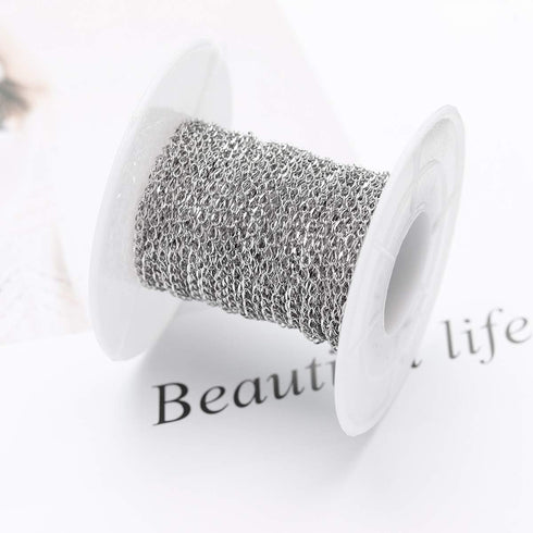 33FT Stainless Steel Jewelry Chains Silver Extender Chains Twisted Cable Chains Link Bulk for Jewelry Makings...
