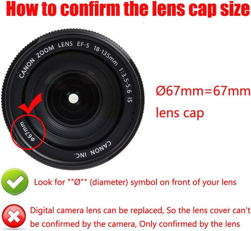 67mm Lens Cap Cover Compatible for Canon 90D 77D T8i kit EF-S 18-135mm Lens, for Nikon D850 D780 kit 16-85mm Lens, 18-105mm Lens. (2 Pack)...