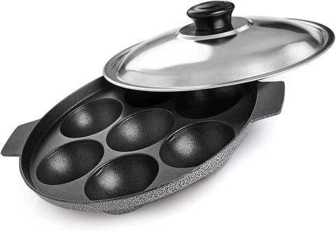 SHRIYA Appam Patra Paniyaram Non-Stick Pan 7 Cavities Non-Stick Appam Patra Appam Chetty Paniyaram Pan Patra with Stainless Steel Lid...