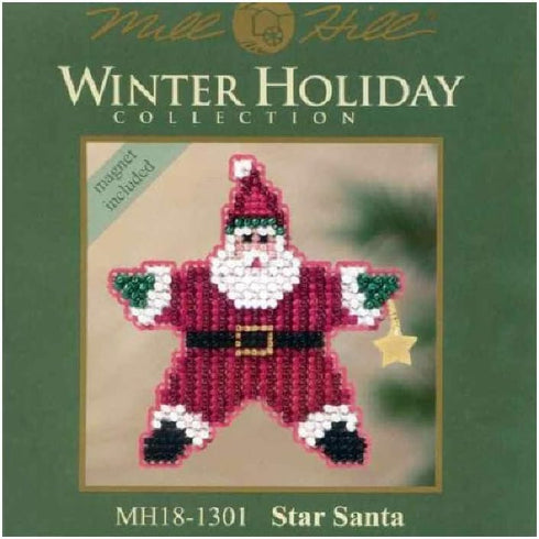 Star Santa Beaded Counted Cross Stitch Ornament Kit Mill Hill 2011 Winter Holiday MH181301...