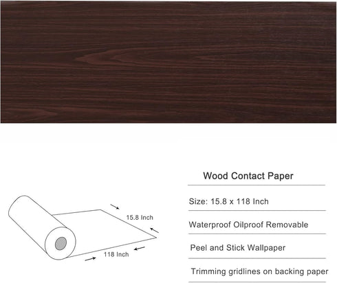 Contact Paper Dark Brown Wood Self Adhesive Wall Paper for Kitchen Removable Wood Wallpaper Peel and Stick Contact Paper for Cabinets Door Furnitu...