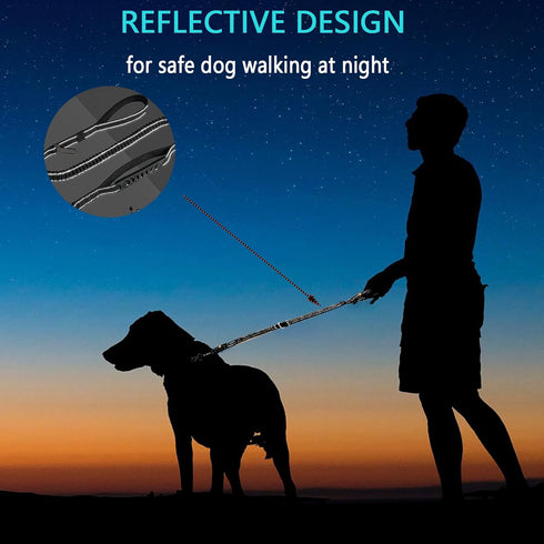 Heavy Duty Dog Leash, 4-5.5FT No Pull Shock Absorbing Dog Leash Reflective Dog Walking Training Leash Bungee Dog Leash with 2 Padded Handles for M...