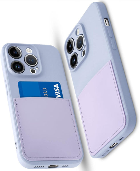 Silicone Wallet Phone Case for iPhone 15 Pro 6.1 Inch with Credit Card Holder Pocket, Full-Body Bumper Protection Camera Protect Case (Light Purpl...