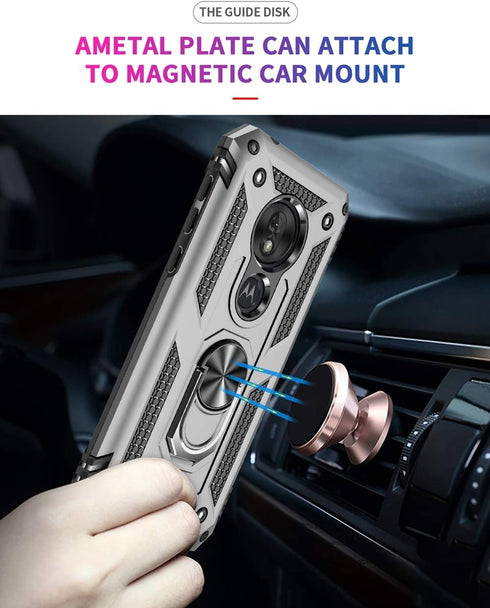 Military Grade Drop Impact for Motorola Moto G7 Play Case 360 Metal Rotating Ring Kickstand Holder Magnetic Car Mount Armor Shockproof for Moto G7...