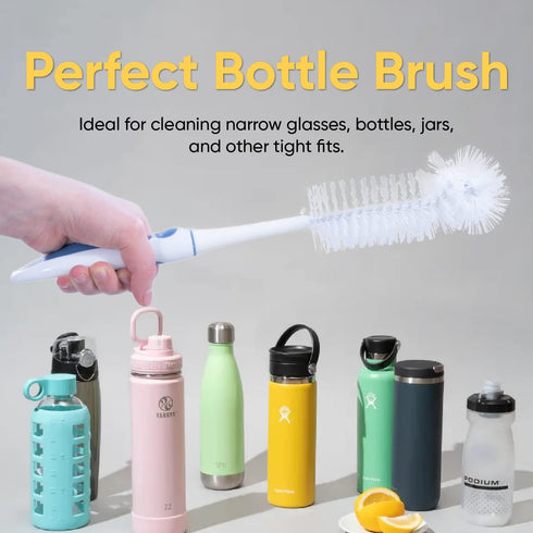 Superio Bottle Brush Scrubber Long, Blue and White Baby Bottle Brush with Rubber Grip Handle...