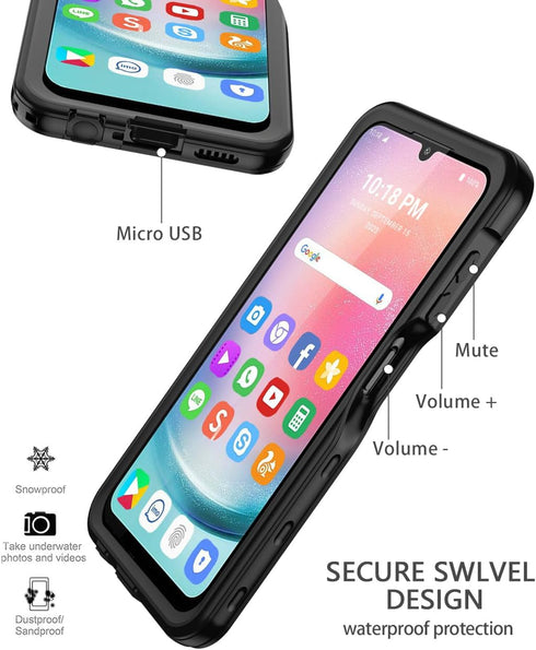 Design for Samsung Galxy A24 Case Waterproof, Dust Proof Full Body Shockproof Case for Galaxy A24 4G Case with Screen Protector (Black)...