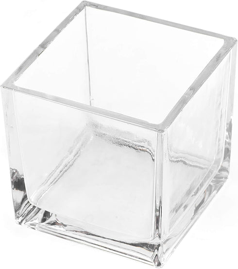 CYS EXCEL Glass Cube Vase 4"x4"x4" | Square Wedding Flower Vase Centerpieces | Cubic Glass Candle Holder...