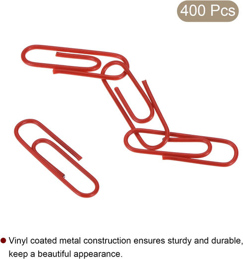 MECCANIXITY Paper Clips Small Size 1.1 Inch Vinyl Coated to Prevent Tearing Pages with Box for Organize Office Home Red Count 400...