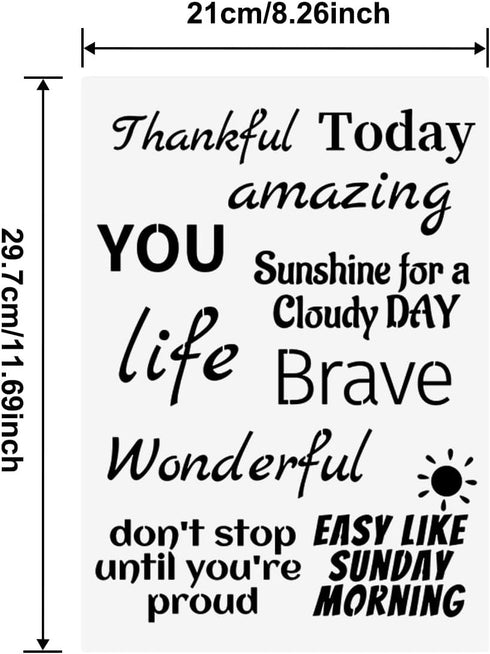 Inspirational Word Stencils,4 Pcs Words & Quote Templates 8 x 11.7 Inch Reusable Stencils for Painting on Wood, Fabric, Paper, Wall DIY Drawing Cr...