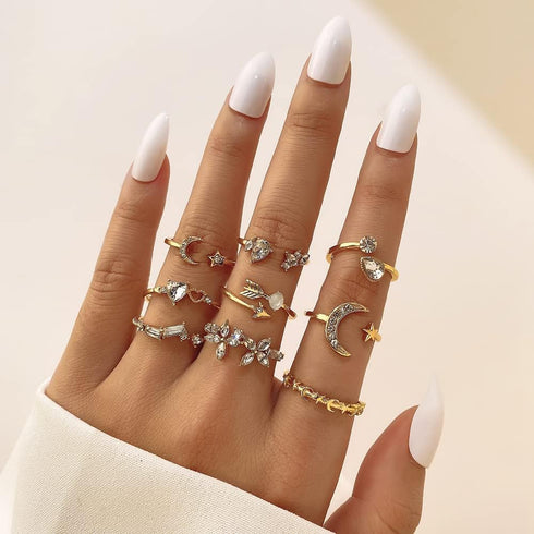KISS WIFE Gold Stackable Moon Star Knuckle Rings Set for Women, Boho Dainty Lightweight Stacking Rings, Vintage Midi Rings Pack, Trendy Jewelry...