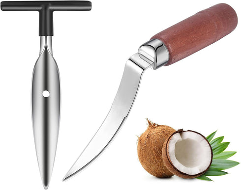 Stainless Steel Coconut Tool, 2 PCS with Durable Wooden Handle...