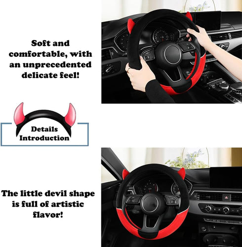 Cute Devil Car Steering Wheel Cover Non-Slip Plush Steering Wheel Covers Protector for Women Girls, Car Interior Accessories, Universal Fit 15 Inc...