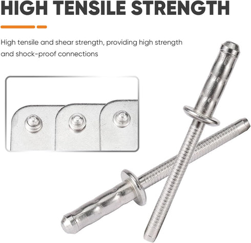 3/16" x 1" 304 Stainless Steel Double-Drum Blind Rivets - Round Head, Pull Nail Drum Type - Ideal for Home Renovation, Auto Repair - Multi-Drum Ha...