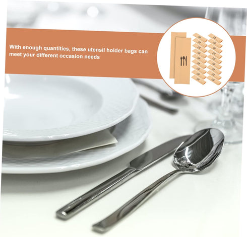 100pcs Kraft Paper Cutlery Set Kraft Paper Silverware Bags Dinner Table Decor Disposable Cutlery Utensil Holder Disposable Fork Wedding Disposable...