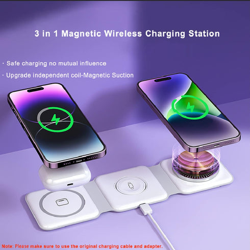 3 in 1 Magnetic Foldable Wireless Charger,3 in 1 Charging Station for Multiple Apple Devices-Travel Charging Pad Dock,for iPhone 15/Pro/Max/Plus/1...